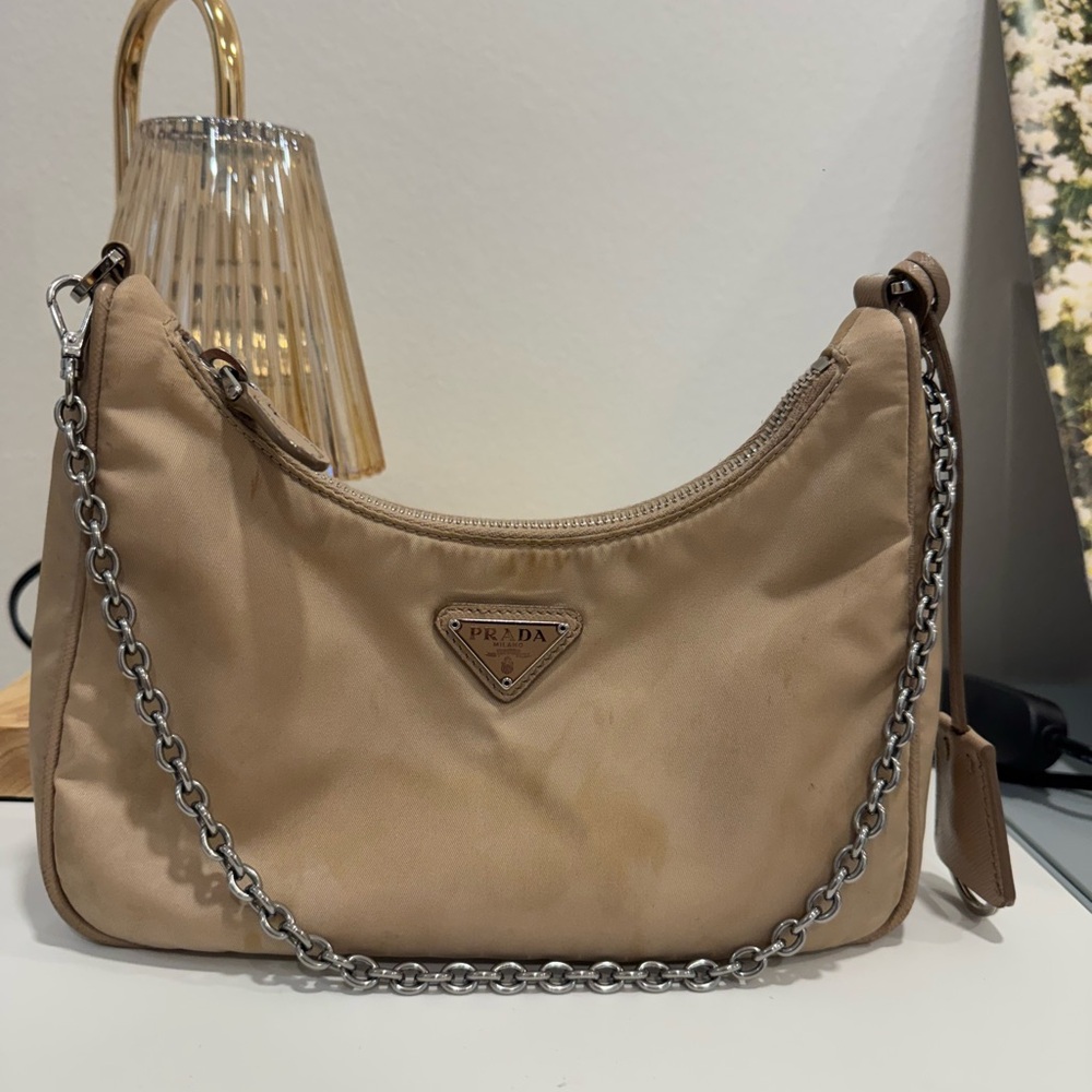 Prada Women’s Re-Edition 2005 Nylon Shoulder Bag in Cameo Beige